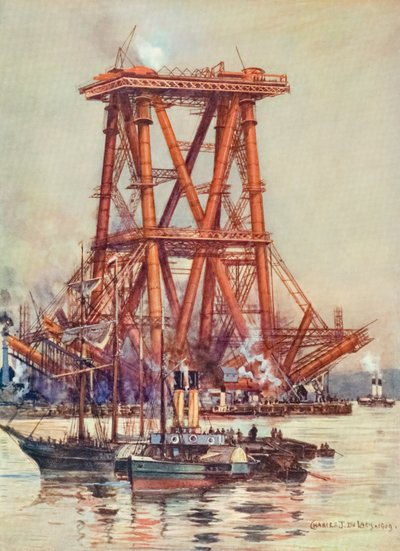 Forth Bridge, Schotland, in aanbouw. c.1880-1890 door Alec Hunter
