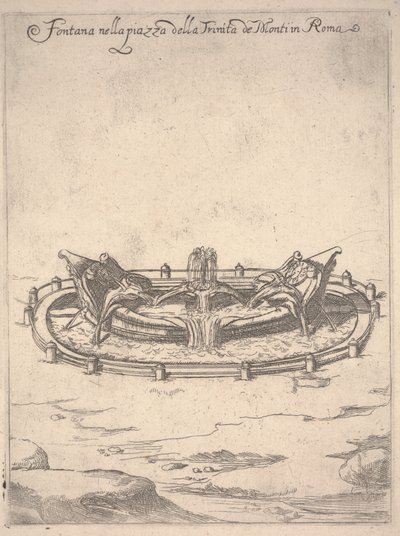 Fontein op het Plein van de Trinità de Monti in Rome (Fontana nella piazza della Trinita de Monti in Roma), c.1650 (ets) door Unbekannter Künstler