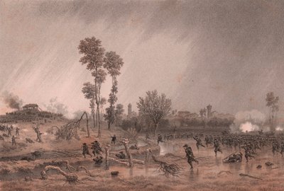 Vierde Piëmontese Divisie van Generaal Cialdini tijdens aanval van de Slag bij Palestro, Lombardije door William M. Timlin