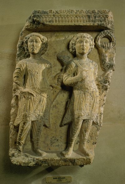 Fragment van een bas-reliëf plaquette met twee soldaten, uit Palmyra, 2e eeuw door Unbekannt