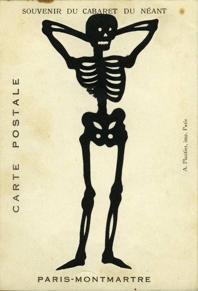 Frankrijk, Île-de-France, Parijs (75): Reclame voor het cabaret du Néant de Montmartre met een skeletafbeelding door Unbekannter Künstler