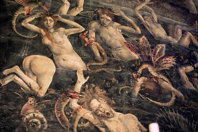 Frankrijk, Tarn, Albi, Cathedrale Sainte-Cecile, fresco van het Laatste Oordeel, - (1474-einde 15e eeuw), de afdaling naar de onderwereld, detail door Unbekannt