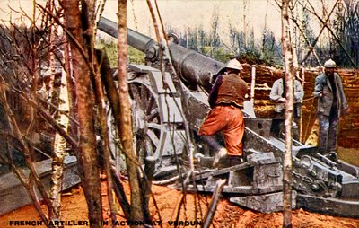 Franse artillerie bij Verdun, tijdens de Eerste Wereldoorlog door Unbekannter Künstler