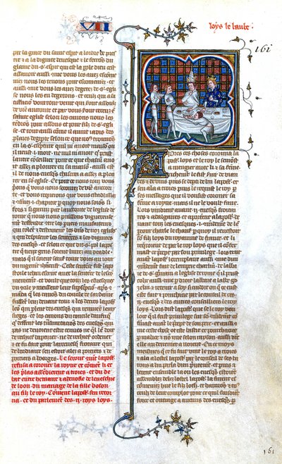 Franse koning Lodewijk de Stamelaar (846-879) ontmoet paus Johannes VIII voor zijn kroning in 877, illustratie uit "Grandes Chroniques de France de Charles V", ca. 1375-1380 door Unbekannter Künstler