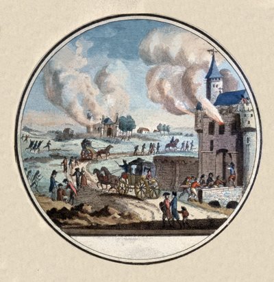 Franse revolutie, menigte plundert een kasteel, ca. 1792-1793 (medaillon) door Unbekannter Künstler