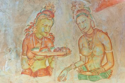 Fresco; vrouw met ontbloot bovenlijf en bloemen; Apsaras; UNESCO Werelderfgoed; Sigiriya; Sri Lanka; Azië door Unbekannt