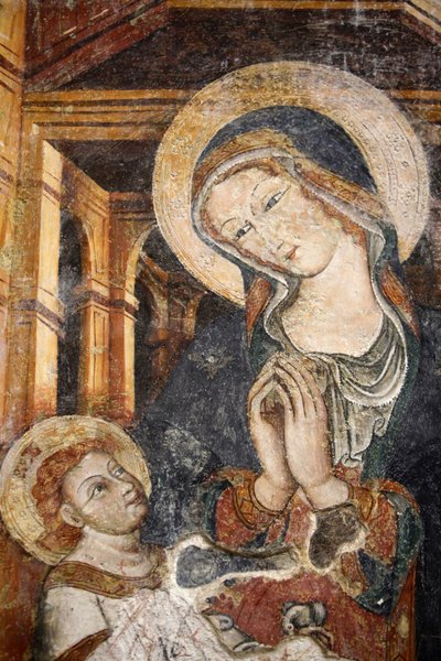 Fresco in de duomo van Otranto: 13e-eeuwse Maagd en kind, Otranto, Italië door Unbekannt