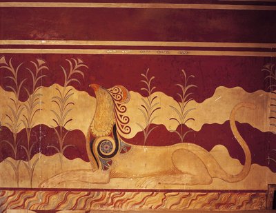 Fresco op een muur, Troonzaal, Paleis van Minos, Knossos, Kreta, Griekenland door Benjamin Baud