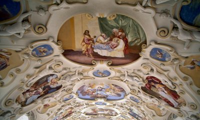Fresco plafond van de kapel van Bojnice Kasteel, Trencin. Detail. Slowakije. door Benjamin Baud