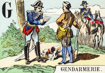 G: Gendarmerie - Het Jachtalfabet, ca. 1890 (gravure) door Unbekannt