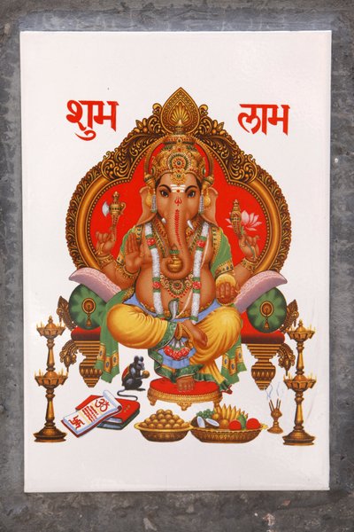 Ganesh afbeelding op een keramische tegel, Rishikesh, India door Unbekannt