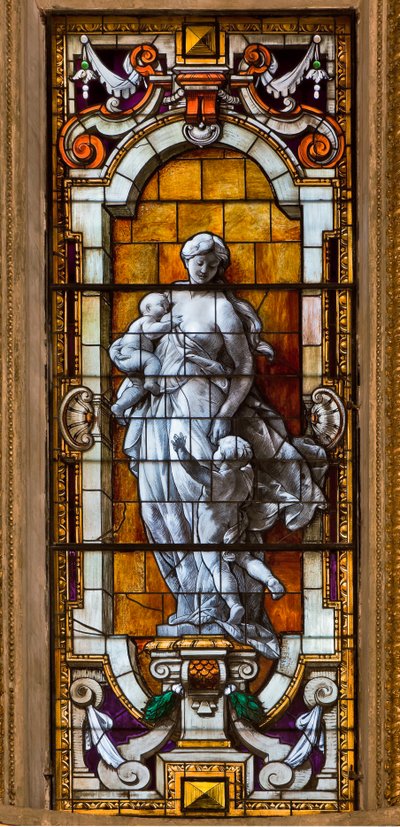 Genua, Duomo (Sint-Laurenskathedraal), binnen, de Lercari-kapel of de kapel van het Heilig Sacrament (noordelijke apsis): "glas-in-loodraam" door Unbekannter Künstler
