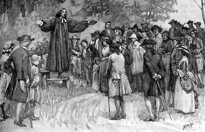 George Whitefield predikend in de koloniën door Unbekannter Künstler