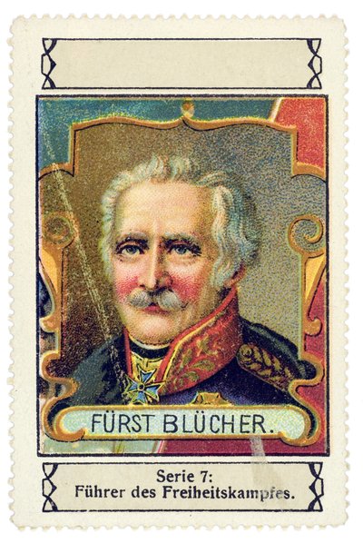 Duitse postzegel met het portret van Gebhard Leberecht von Blucher (1742-1819) Duitse commandant bij de Slag bij Waterloo. Chromolithografie serie 