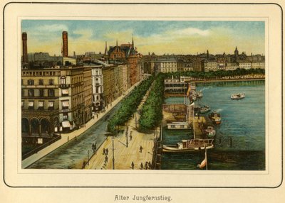 Duitsland, Hamburg, Alter Jungfernstieg, nabij het meer Alster, illustratie uit: 