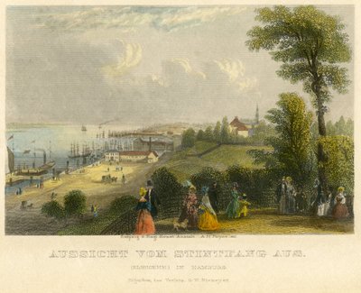 Duitsland, Hamburg, Elbhoehe, uitzicht vanaf de Stintfang op de Elbe, oudgekleurde staalgravure van A. H. Payne, Leipzig, uitgegeven door G. W. Niemeyer, rond 1850 door Unbekannter Künstler