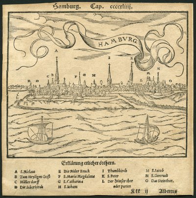 Duitsland, Hamburg, uitzicht op de stad, op de voorgrond de Elbe rivier door Unbekannter Künstler