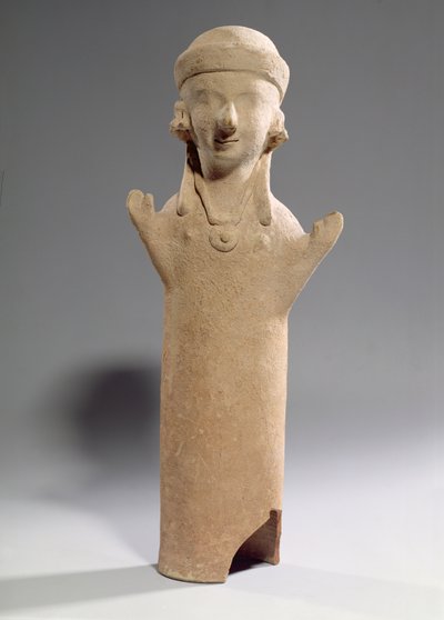 Godin of aanbidder met opgeheven armen, beeldje, c.550 v.Chr. (terracotta) door Unbekannt