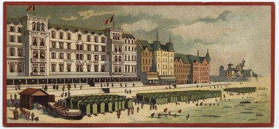 Grand hotels: buitenaanzicht van het Hotel de la Plage in Oostende, België - Kaart van een serie die de hotels van de 