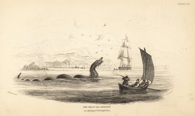 Grote zeeslang beschoten door de bemanning van Lawrence door Ferry in 1746. Beschreven in Bisschop Erik Pontoppidan