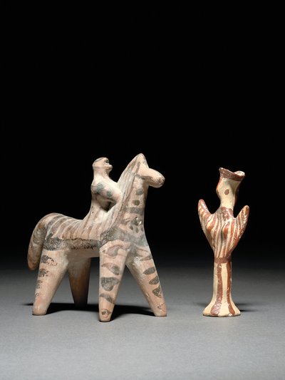 Griekse paard en ruiter, c.6e eeuw v.Chr., en Myceense Psi-figuur, c.13e eeuw v.Chr. door Unbekannt