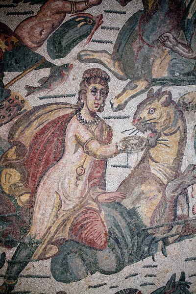 Hal van Arion. Mariene scène. Mariene wezens. Nereïden en tritons. Romeinse Villa van de Casale, Sicilië. UNESCO-site. door Unbekannt