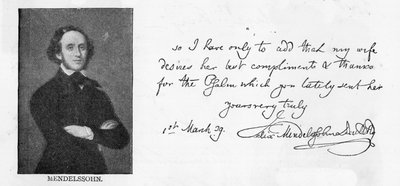 Handschrift en handtekening van Mendelssohn door Unbekannt