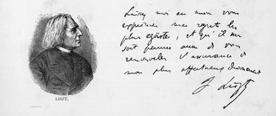 Handschrift en handtekening van Franz Liszt door Unbekannt