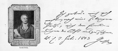 Handschrift en handtekening van Goethe door Unbekannt
