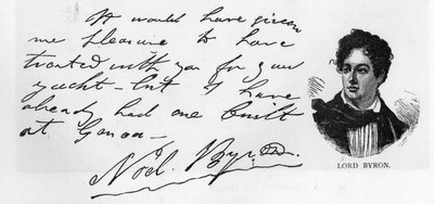 Handschrift en handtekening van Lord Byron, maart 1822 door Unbekannt