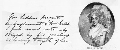 Handschrift en handtekening van mevrouw Siddons door Unbekannt