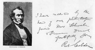 Handschrift en handtekening van Richard Cobden door Unbekannt