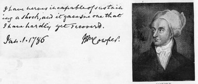 Handschrift en handtekening van William Cowper door Unbekannt