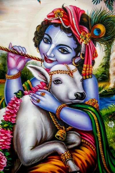Hindoe god Krishna met een kalf. Watford, VK. door Unbekannt