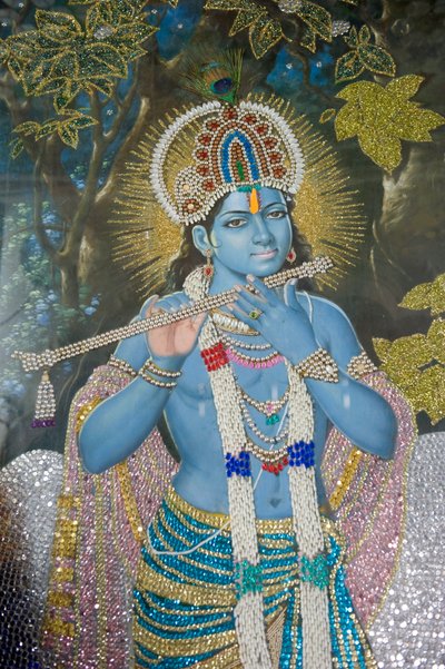 Hindoeïsme: schilderij van Heer Krishna met fluit door Unbekannt