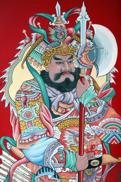 Hoi Tuong Te Nguoi Hoa boeddhistische Chinese tempel. Bewakersfiguren schilderijen op poort. Phu Quoc. Vietnam. door Unbekannt