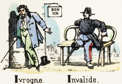 I - Dronkaard Invalide - Alfabet - kinderentertainment - Image epinal, populaire serie c.1890 door Unbekannt