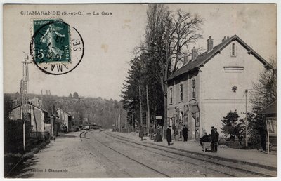 Ile de France, Essonne (91), Chamarande: uitzicht op het treinstation - Ansichtkaart gedateerd 1908 door William M. Timlin