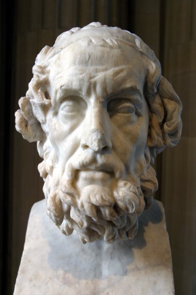 Imaginair portret van Homerus, Romeins werk uit de 2e eeuw na Christus. Musée du Louvre, Parijs. door Unknown