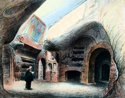 Binnen in de Romeinse catacomben door Unbekannter Künstler