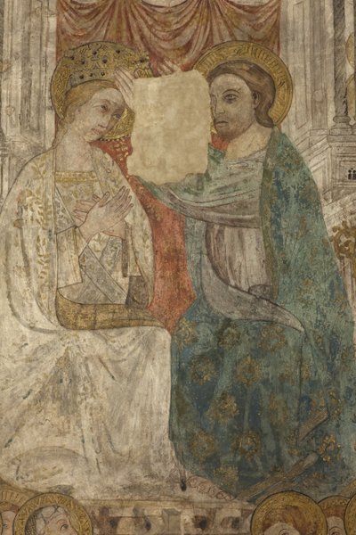 Interieur. Noordelijke kruising. Altaar (Altar de las pinturas murales). Oorspronkelijk uit de hoofdkapel. Muurschilderingen (fresco?). Detail. Eind 14e eeuw. door Unbekannt