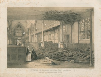 Interieur van Walsall Kerk - getinte lithografie, [okt 1847] door Unbekannt