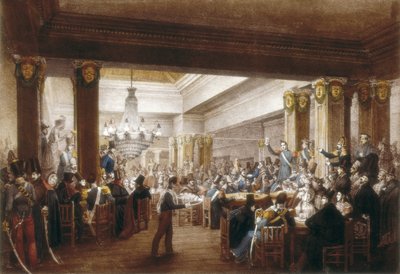 Interieur van "café Nuevo". Madrid, 19e eeuw. Gravure. SPANJE. MADRID (AUTONOME GEMEENSCHAP). Madrid. Museo de Historia door Unbekannter Künstler