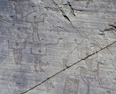 Italië, regio Lombardije, Valcamonica, close-up van rotstekeningen in Naquane Nationaal Park door Benjamin Baud