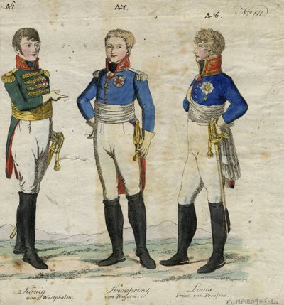 Jérôme Bonaparte Koning van Westfalen, Prins Louis Ferdinand van Pruisen en Ludwig I van Beieren door Unbekannt