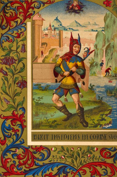 Narre - portret van een middeleeuwse hofnar naar 15e-eeuwse miniatuur door Unbekannter Künstler