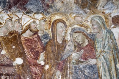 Jezus Christus ontmoet huilende vrouwen. Schilderij (fresco) door de Kathedraal Sant