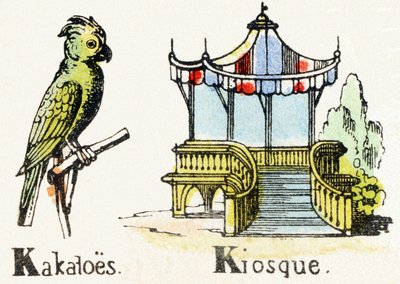 K - Kakatoes Kiosk - Kindervermaak Alfabet c.1890 door Unbekannt