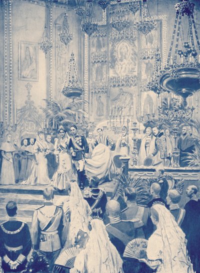 Huwelijk van koning Alfonso van Spanje met prinses Victoria door Unbekannter Künstler