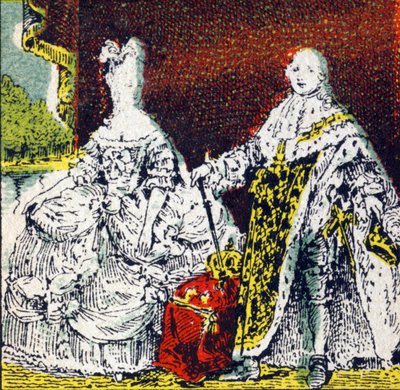 Koning Lodewijk XVI van Frankrijk en koningin Marie Antoinette. Gravure in "Histoire de France". Serie reclamebeelden uitgegeven namens Louit, circa 1920. door Unbekannt